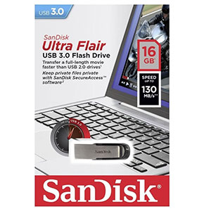 [2412 SanDisk 16GB ULTRA FLAIR USB 3.0 Flash Pen Drive