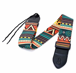 [2333] Adjustable Patterned Guitar Strap Leather End Electric Acoustic Guitar Bass