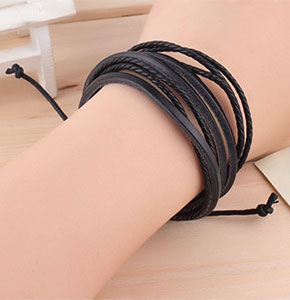 [2152] New Fashion Men's Multilayer PU Leather Wristband Cuff Bracelet Jewelry CA
