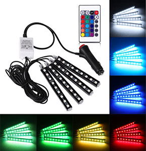 [2507] 4pcs Car Interior Atmosphere Neon Lights Strip 9LED Wireless IR Remote Controllable